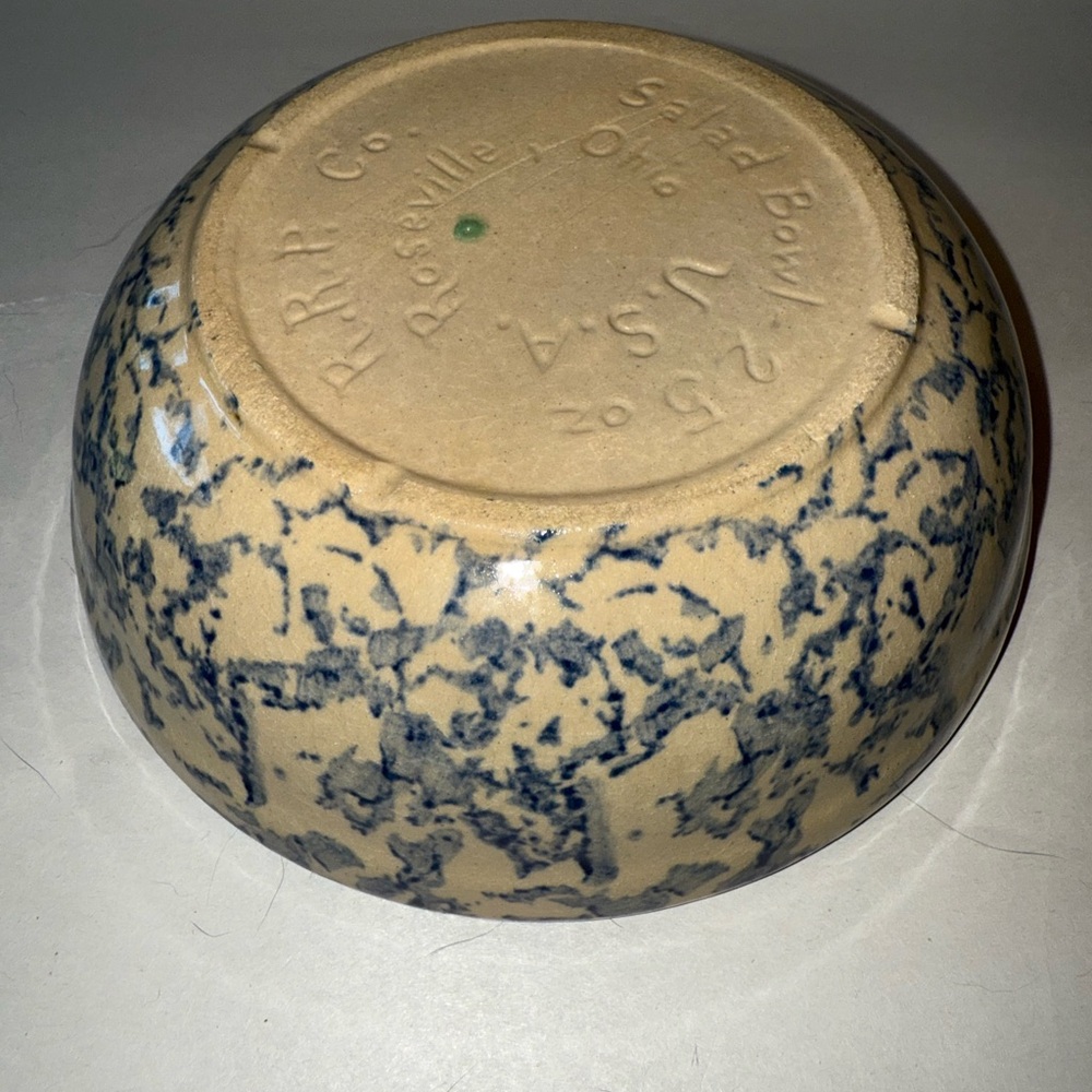 Roseville Salad Bowl Vintage Blue and Tan Art Bowl